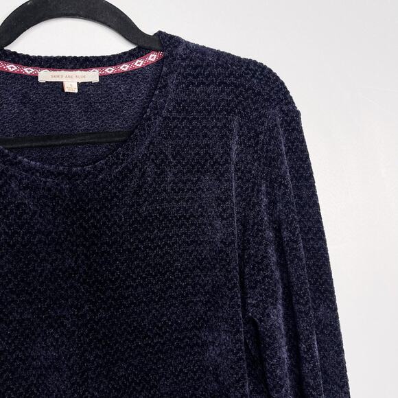 New Skies Are Blue Large L Navy Blue Chenille Twist Front Sweater Crew Neck Cozy - Picture 3 of 8